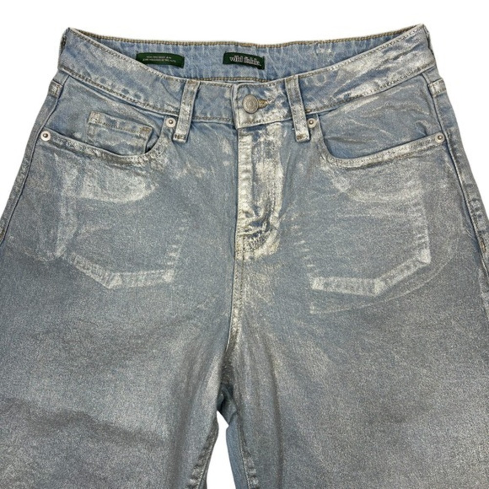 Coated Metallic Wide-Leg Baggy Jeans Sz 6R Raw Hem Cutoffs Gaucho Culottes Boho - Picture 6 of 10